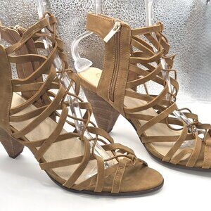 Cato Women's Faux Suede Tan Strappy Cone Heeled Ankle Sandals Size 11